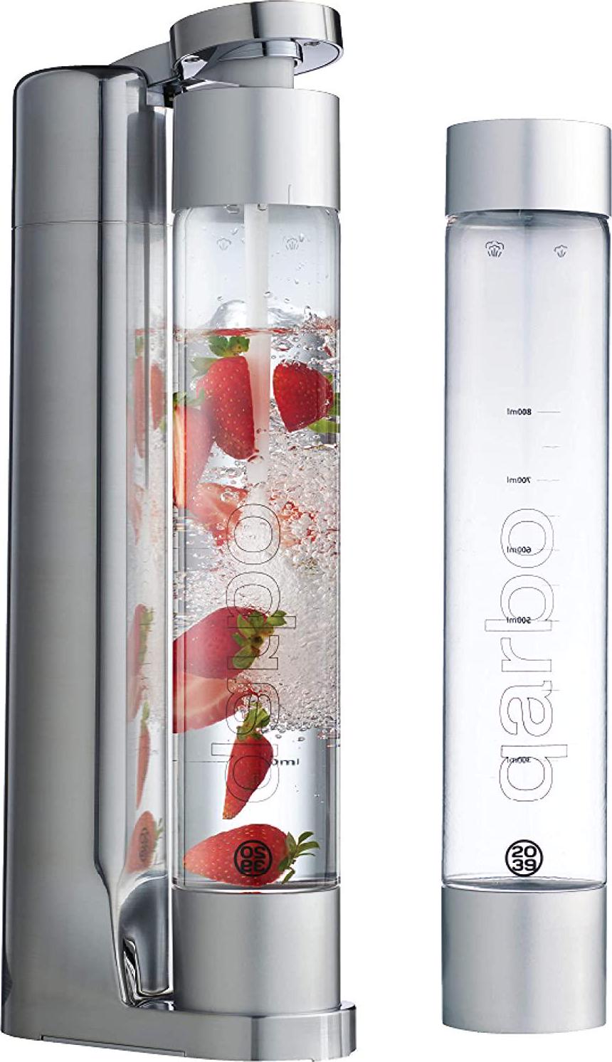 Twenty 39, Twenty39 Qarbo Sparkling Water Maker and Fruit Infuser - Premium Carbonation Machine with Two 1L BPA Free Bottles - Infuses Flavor While Carbonating Beverages (Chrome)