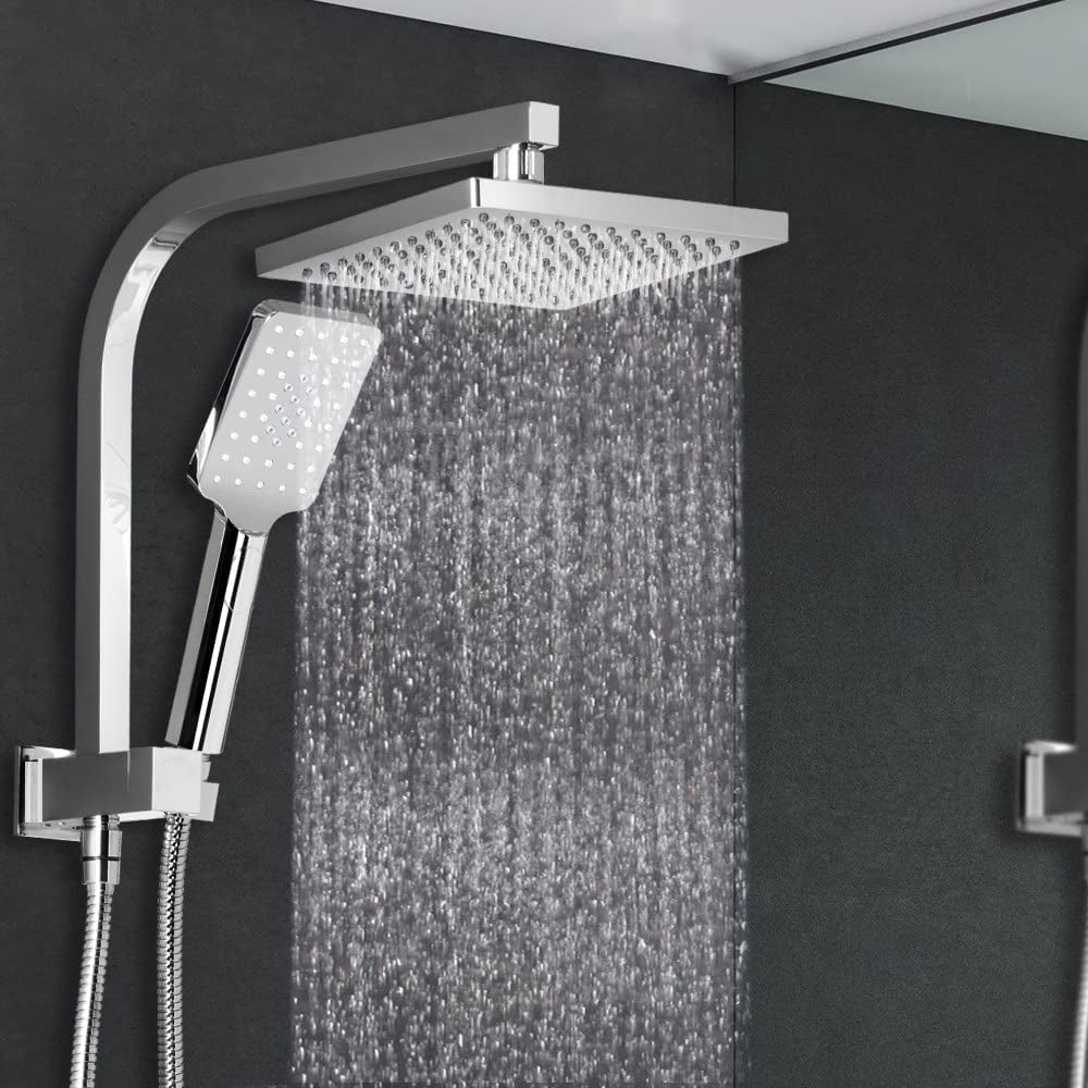 CEFITO, Twin Shower Head Cefito 10” Square Showerhead Combo Set W/ above Rain Shower Head & Handheld Shower Rose & 2 Shower Taps - Silver Chrome 9L/Min Brass Body