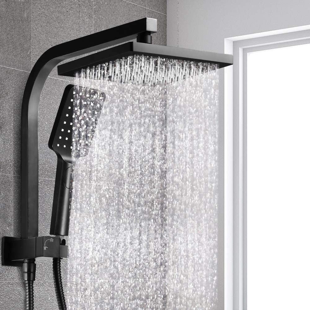 CEFITO, Twin Shower Head Cefito 8” Square Showerhead Combo Set W/ above Rain Shower Head & Handheld Shower Rose - Matt Black 9L/Min Brass Body