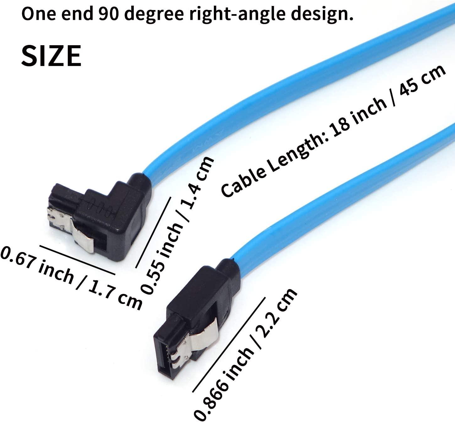 TwinYR, TwinYR 8 Pack SATA III 6.0 Gbps Cable, 18 Inch / 45cm One End 90 Degree Right-Angle SATA Cable with Locking Latch, SATA Revision 3.0 Data Cable for Hard Disk, HDD, SSD, CD/DVD Drive/Writer, Mainboard(Blue)