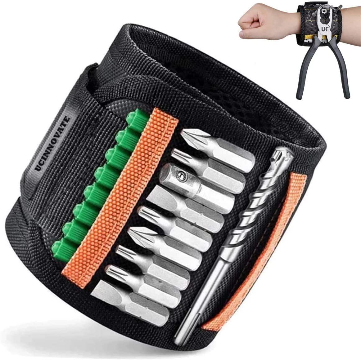 UCINNOVATE, UCINNOVATE Magnetic Wristband with 2 Pockets and Powerful Strong Magnets -Tool Belt for Holding Screws, Nails, Drill Bits, Gadgets for Handyman, Boyfriend, Father/Dad, DIYers