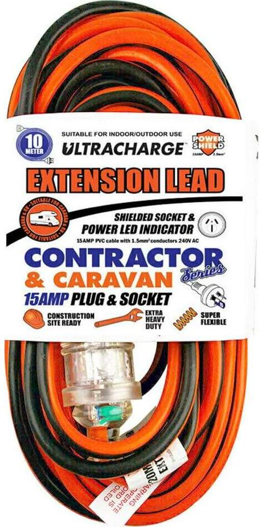 ULTRACHARGE, UR25010C ULTRACHARGE 10M 15A Heavy Duty Contractor Extension Lead 15A Plug and Socket, Extra Heavy Duty Flexible Lead