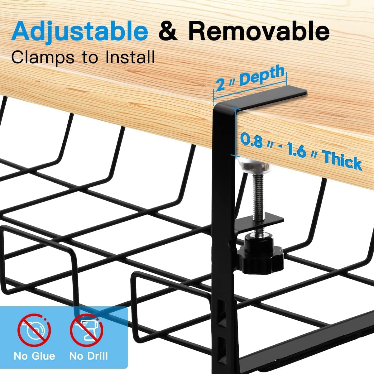 secretgreen.com.au, Under Desk Cable Management Tray 2 Packs, Upgraded under Desk Cord Organizer for Wire Management,Sturdy Metal Cable Tray Basket for Office and Home,Kitchens Standing Desk,No Need to Drill Holes