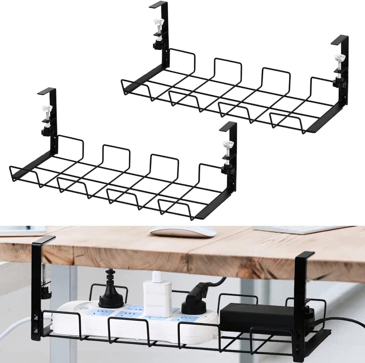 secretgreen.com.au, Under Desk Cable Management Tray 2 Packs, Upgraded under Desk Cord Organizer for Wire Management,Sturdy Metal Cable Tray Basket for Office and Home,Kitchens Standing Desk,No Need to Drill Holes