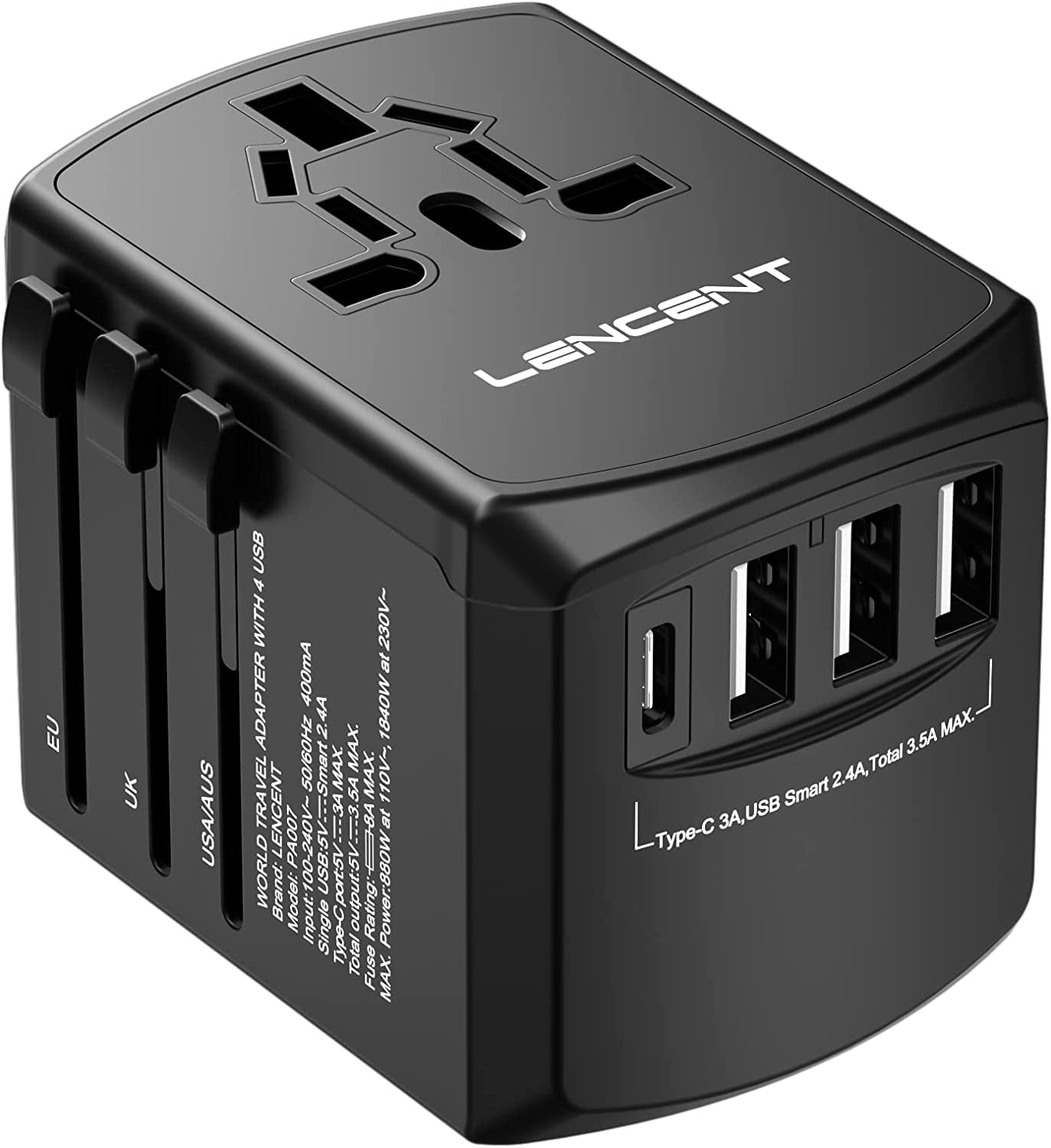 secretgreen.com.au, Universal Travel Adapter, International Charger with 3 USB Ports and Type-C PD Fast Charging Adaptor for Iphone, Samsung, Tablet, Gopro. for over 200 Countries Type A/C/G/ I (USA, UK, EU AUS)