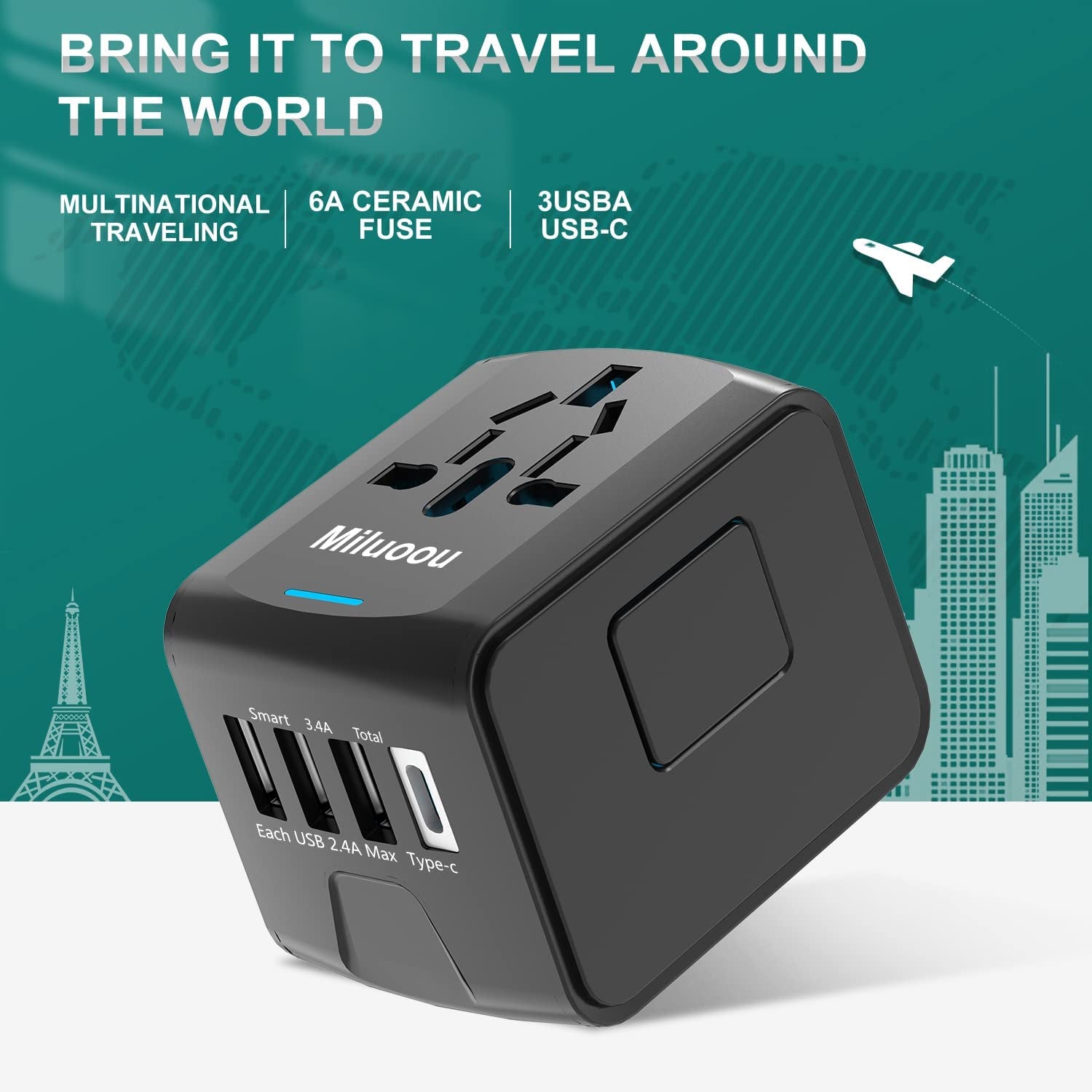 secretgreen.com.au, Universal Travel Adapter,  International Power Adapter, Worldwide All in One Rapid Charge with 3 USB & 1 Type-C Ports Plug Adapter Converter Wall Charger for European UK AUS Asia Phone Laptop