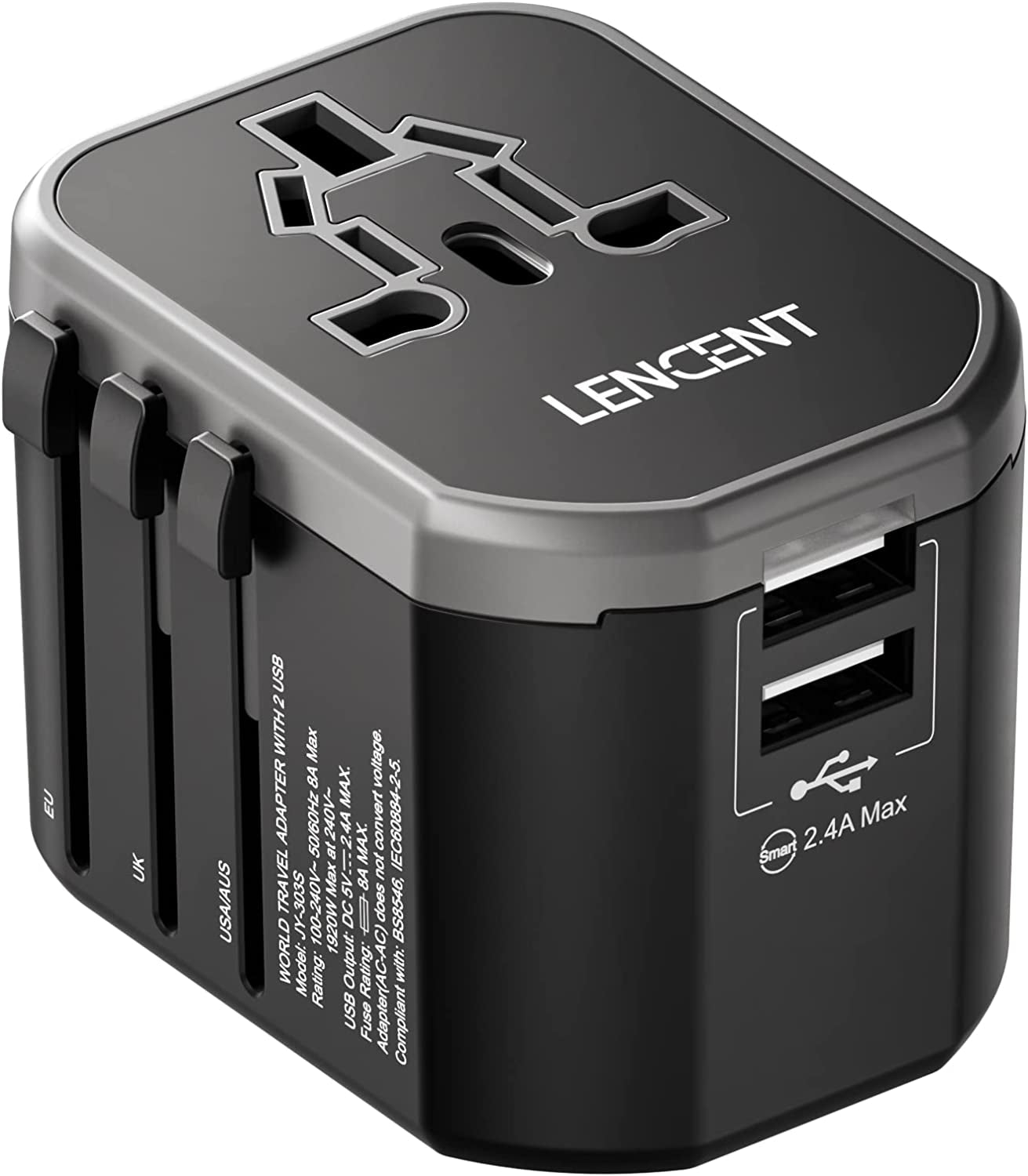 secretgreen.com.au, Universal Travel Adaptor Plug with 2 USB Ports,  International Power Adapter with UK/USA/EU/AUS Plug, All-In-One Worldwide Travel Charger for over 200 Countries in the World