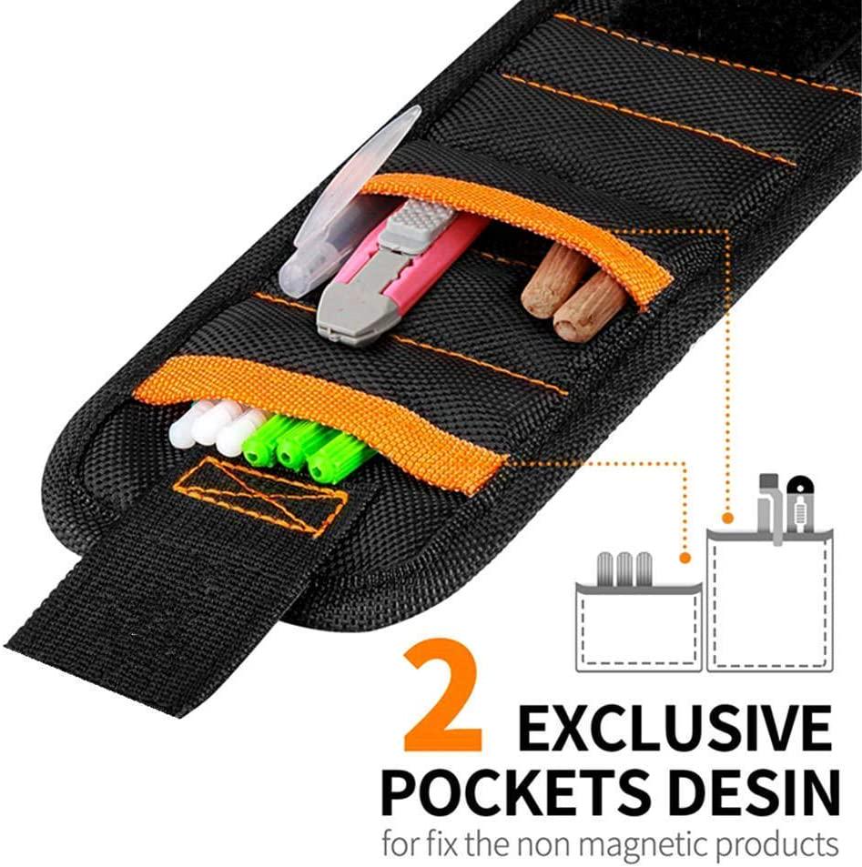 BYETOO, [Upgrade] BYETOO Magnetic Wristband with 2 Pockets,Tool Belt with 15 Strong Magnets,for Holding Screws,ails,Drill,Bits,Best Unique Men,Women,DIY Handyman,Carpenters,Father/Dad,Husband,Boyfriend,Women