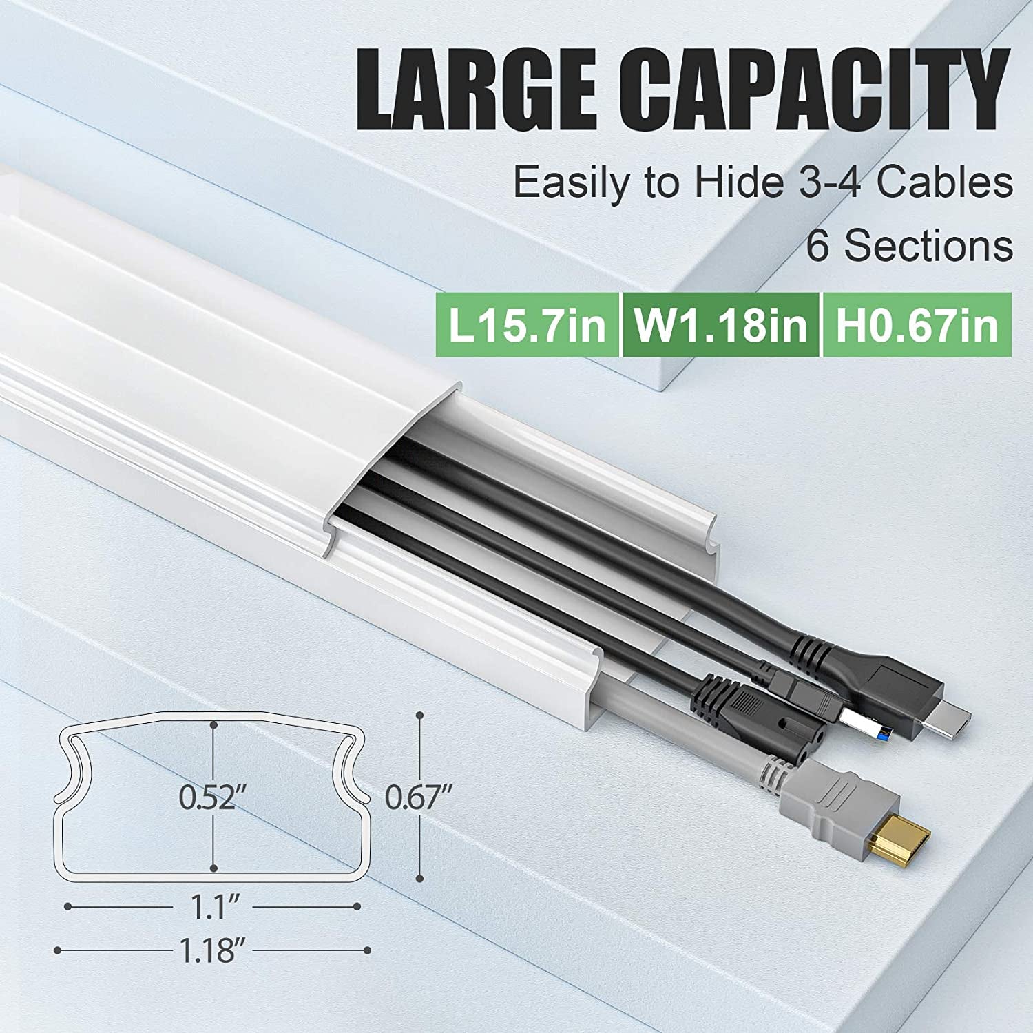 secretgreen.com.au, Upgrade Cable Concealer, PVC Cord Cover, 94.5In Paintable Cord Hider to Hide Wires for TV and Computers in Home Office 6X L15.75In W1.18In H0.67In, CC02 White