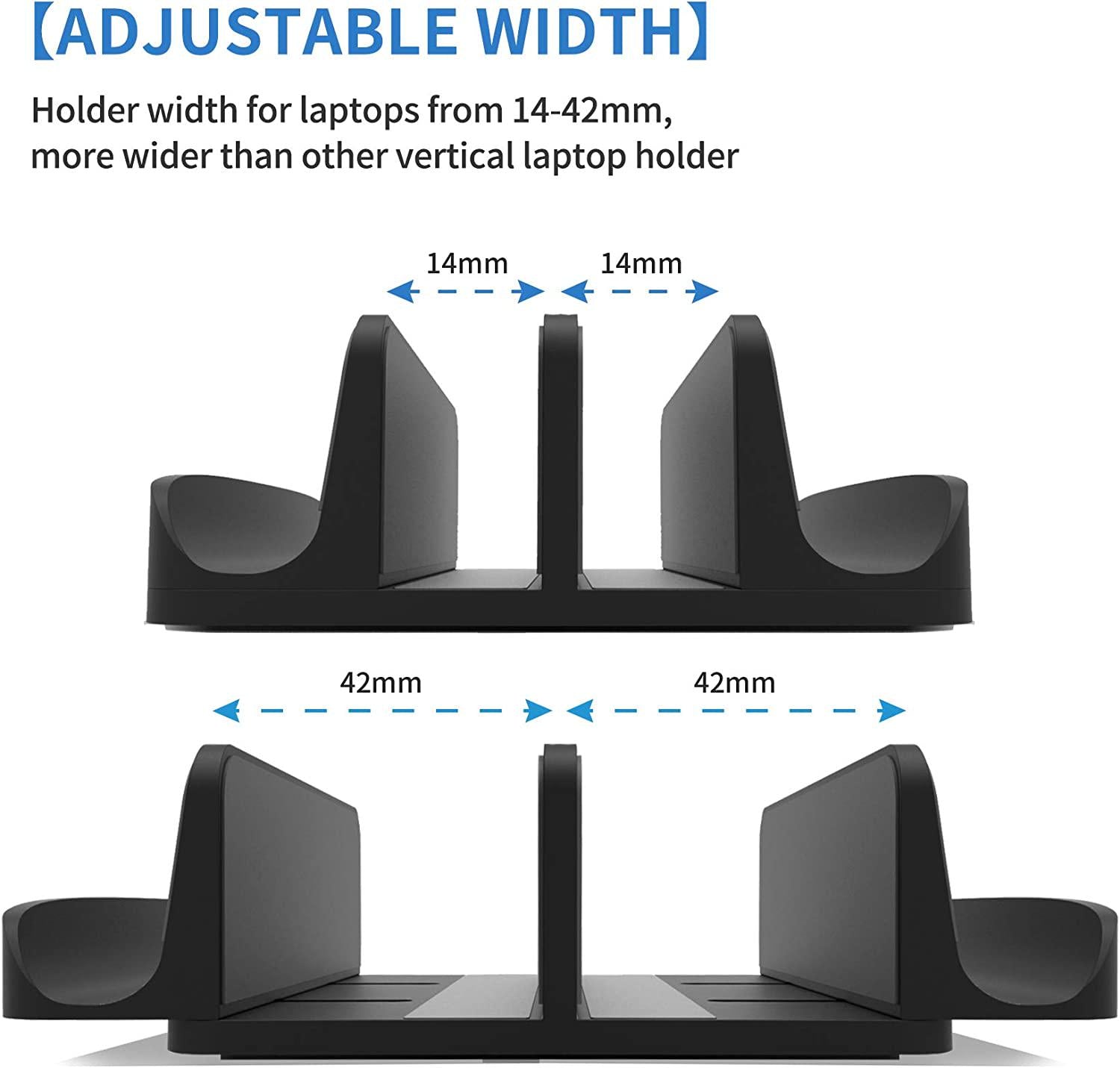 Geecol, [Upgraded Version] Vertical Laptop Stand, Geecol Double Desktop Stand Holder with Adjustable Dock (Up to 17.3 inch), Fits All MacBook/Surface/Samsung/HP/Dell/Chrome Book (Dual Black)