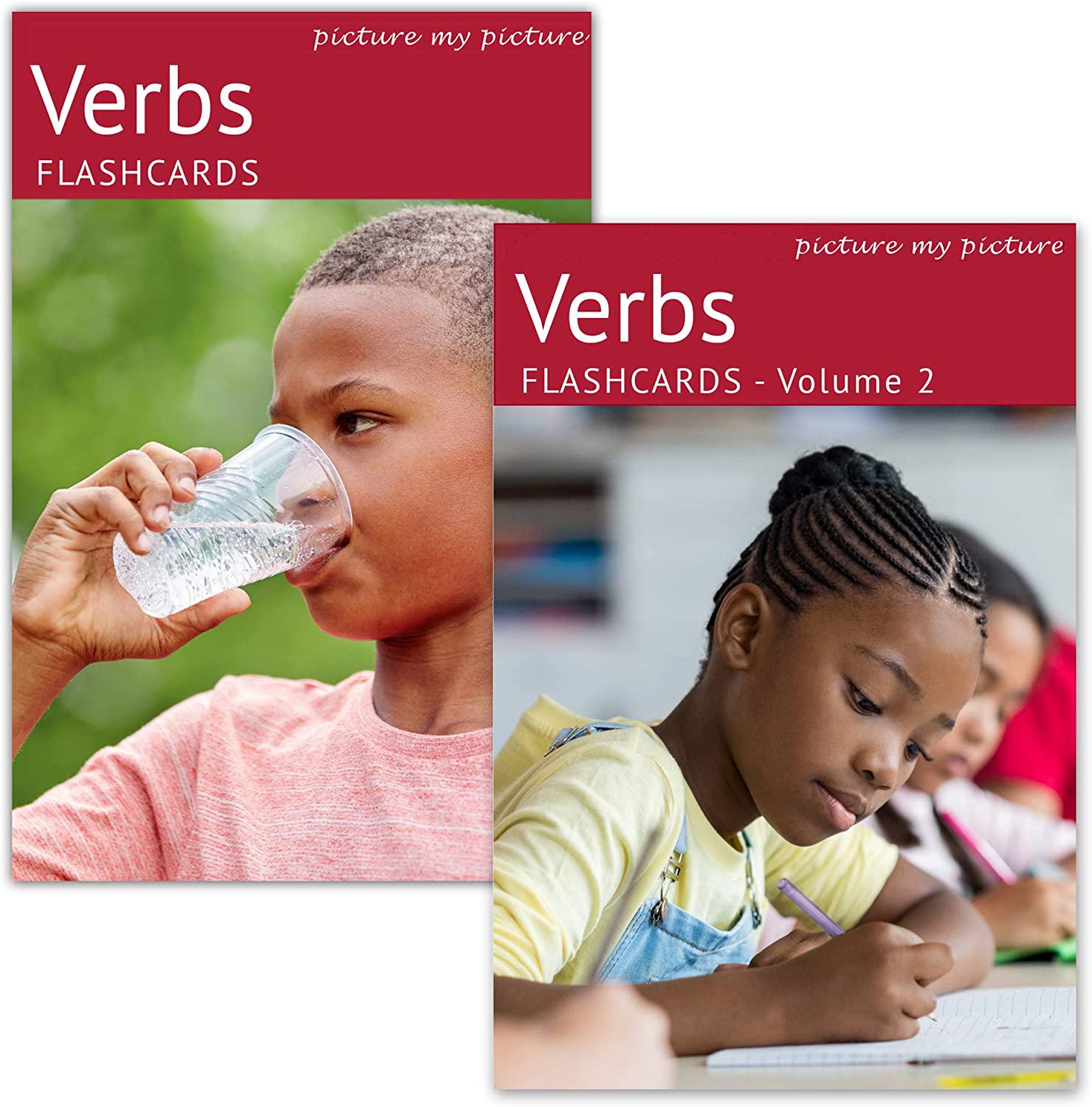 Picture My Picture, Verbs Flash Cards Volume 1 and 2 | 80 Action Language Development Educational Photo Cards | Speech Therapy Materials, ESL Materials