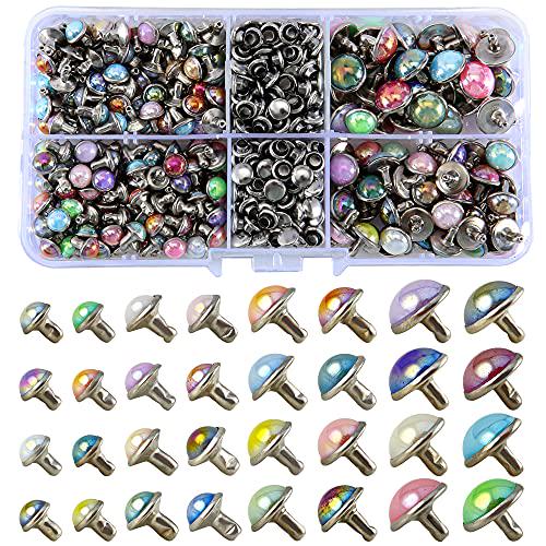 Unbranded, YORANYO 260 Sets Mixed Sizes Leather Rivets Mixed AB Colors Rivets Studs Rivets for Clothing Dome Rapid Rivets Studs for Belts Bags Shoes Dog Collars Bracelets Jacket Leather Craft Accessories